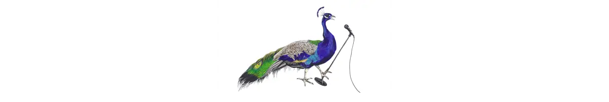 Pfau mit Mikrofon als stilvolles Symbol für Events und Unterhaltung in der Eventlocation Weingarten Frankfurt