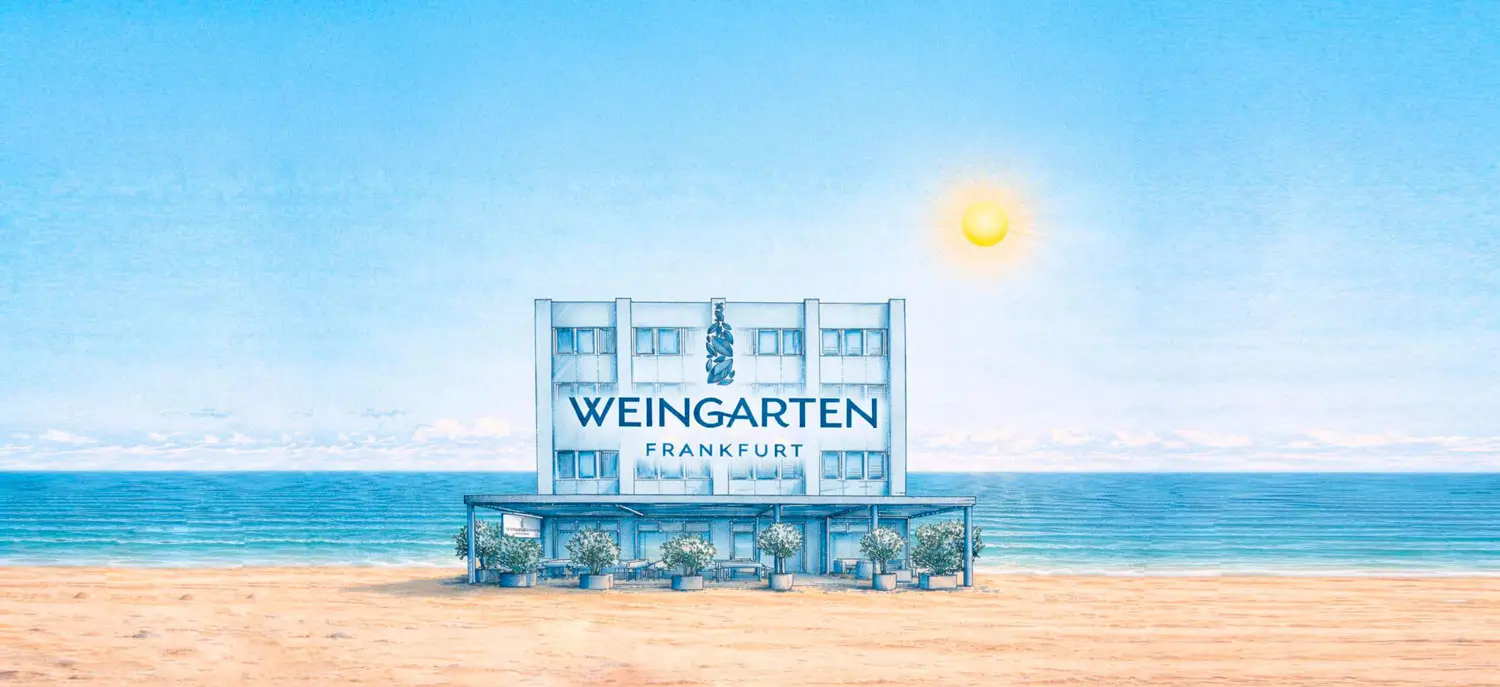 Sommerliche Illustration der Eventlocation Weingarten Frankfurt mit Sonne und Meer