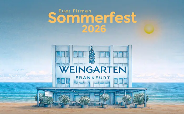 Sommerliche Illustration der Eventlocation Weingarten Frankfurt mit Sonne und Meer